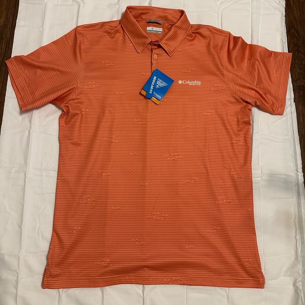 Columbia NWT Men's Orange Stripe Polo Shirt Omni-Shade UPF 50 Size M